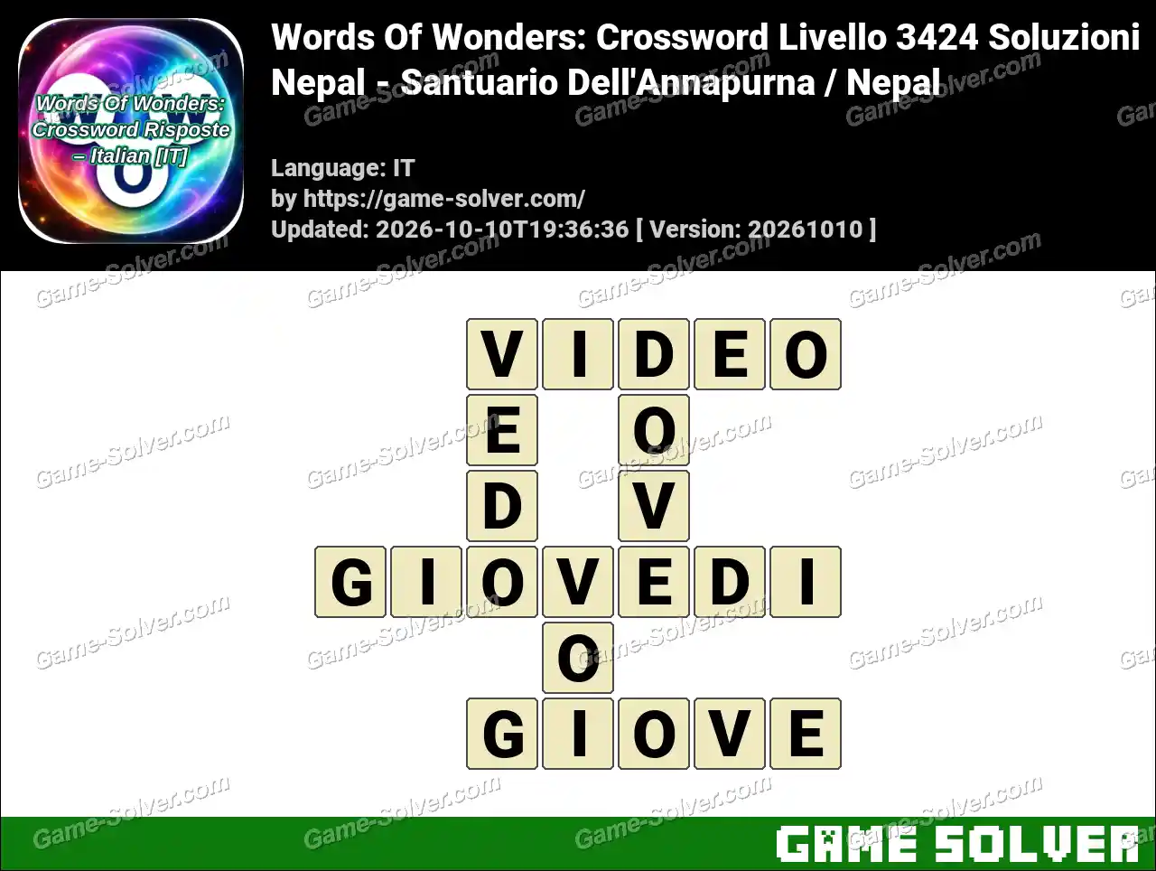 Words Of Wonders: Crossword Livello 3424 Soluzioni – Nepal – Santuario Dell’Annapurna / Nepal